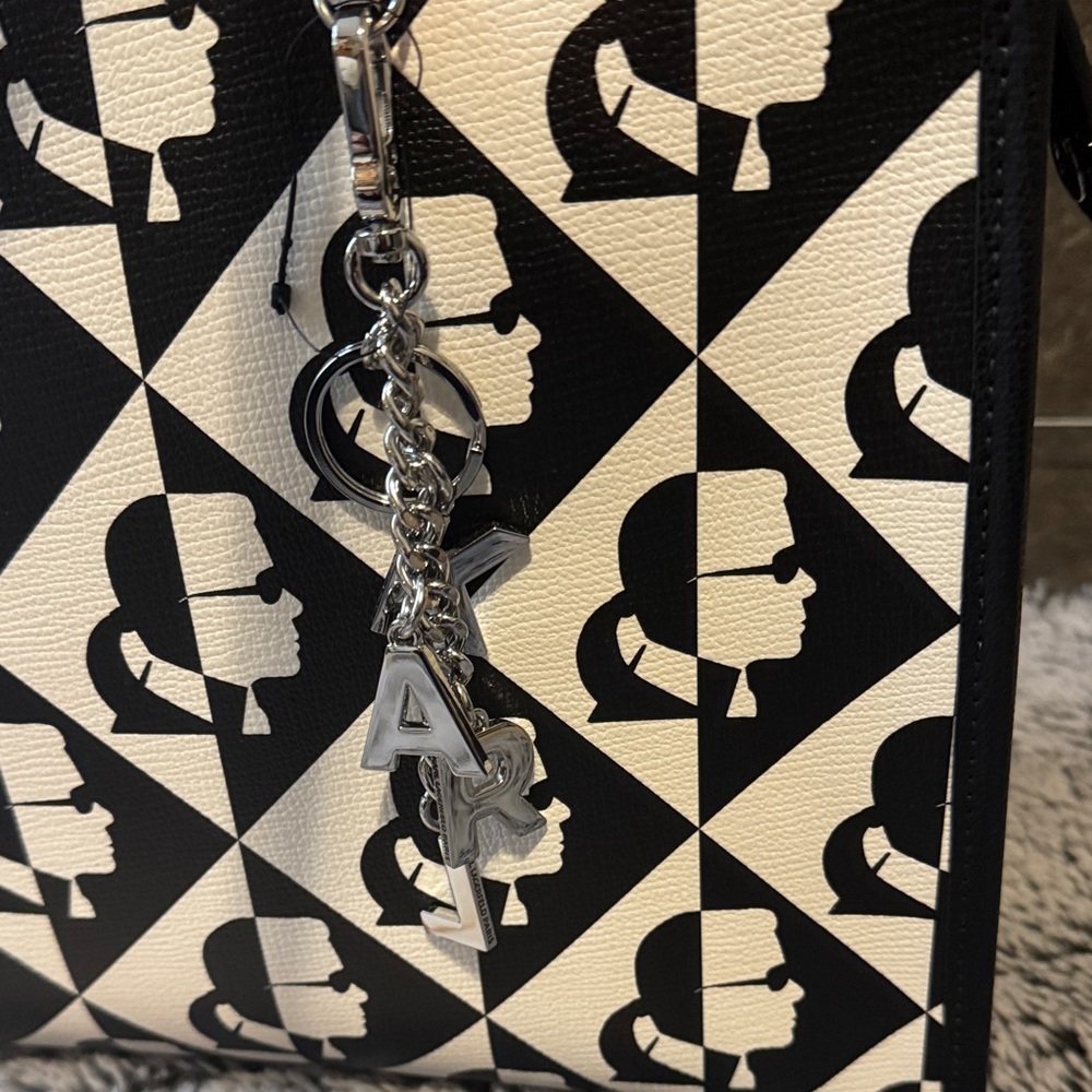 Karl Lagerfeld Black and White Geometric Logo Tote With Dustbag - Picture 2 of 13
